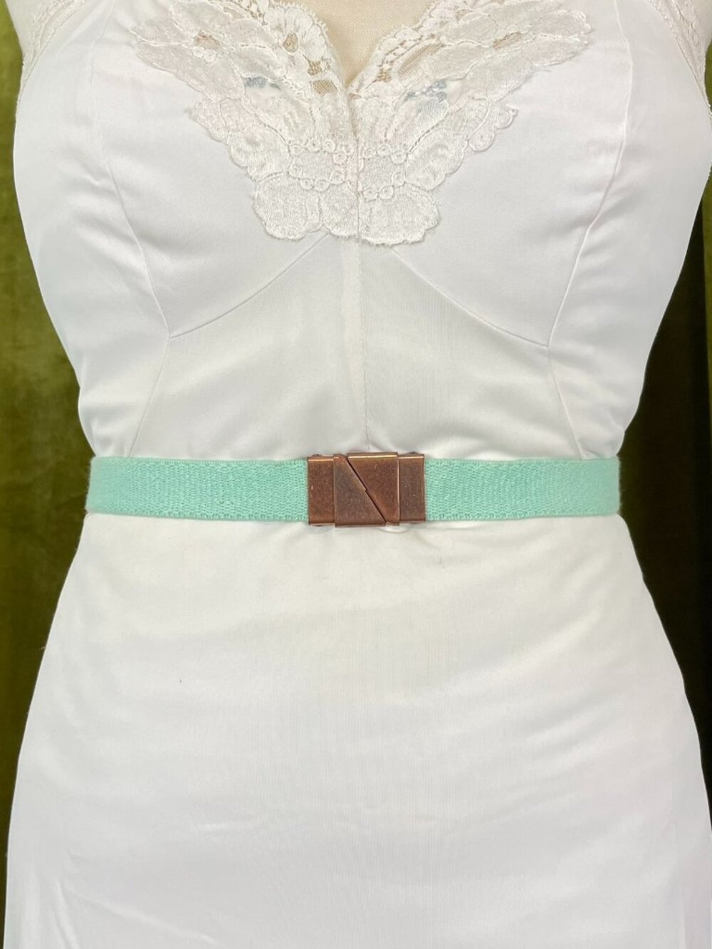 Vintage 80s Stretch Belt, Unique Copper Buckle